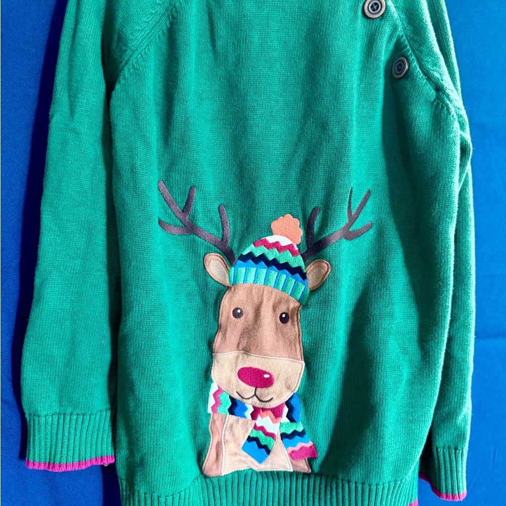 Gymboree Kids Knit Reindeer Christmas Sweater Size 8 Green With Red Trim EUC
